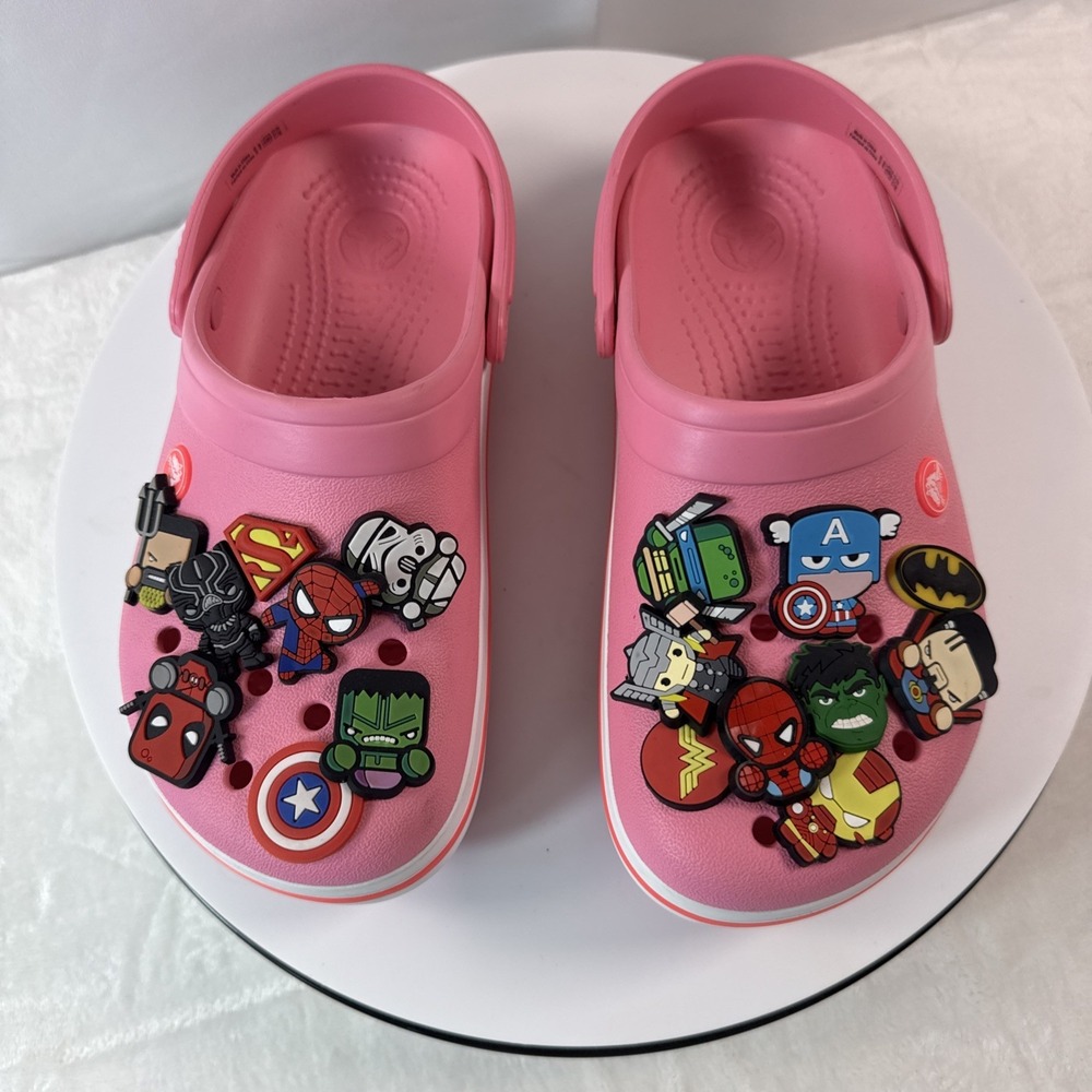 Pink Crocs Embellished W/Marvel Sz M 6/w 8